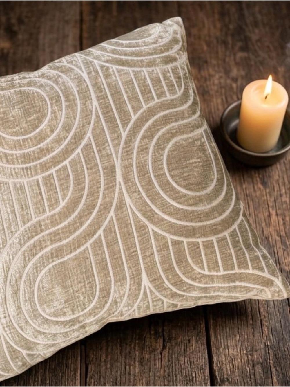 Textured Abstract Beige Geometric Accent Pillow